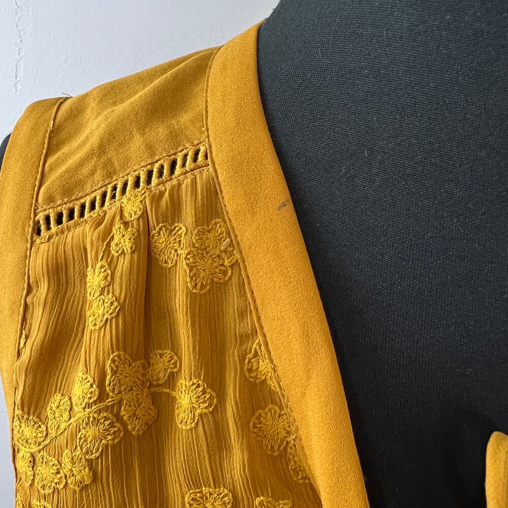Anthropologie MAEVE Mustard Yellow Floral Embroidered Lace-Up Sleeveless Top 4 - Picture 9 of 12
